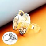 RechicGu Polish Silver Vintage Fairytale 3D Tea Cup Saucer Ring Party Fairy Tale Hatter Wonderland Cosplay Fancy Dress