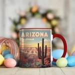 Ceramic Coffee Mug, Arizona Grand Canyon with Vibrant Sunset and Cactus Design, 11oz Mug for Nature Enthusiasts and Travelers, Unique Gift Idea, Microwave and Dishwasher Safe, Home Decor