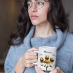 Custom Bee Coffee Mug With Name, Nature Inspired Cup, Gift For Bee Lovers, Personalized Funny Animal Ceramic Mug, Customized Bee On Daisy Flower White Cup, Bee Kids Mug 11oz 15oz