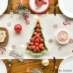 Artoid Mode Gingerbread Man Teacup 210 GSM Christmas Table Runner, Seasonal Winter Kitchen Dining Table Decoration for Home Party Decor 13x120 Inch