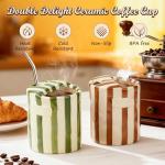 Novelty Ceramic Coffee Mug Designed to Look Like a Gift Box, 10oz Retro Hand-Painted Ceramic Travel Mug, Brown & White Striped, Microwave & Dishwasher Safe, Perfect Present for Coffee Lovers (Brown)