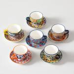 Bohemian Ceramic Cappuccino Cups with Saucers - Set of 6