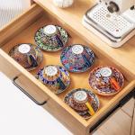 Bohemian Ceramic Cappuccino Cups with Saucers - Set of 6