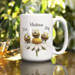 Custom Bee Coffee Mug With Name, Nature Inspired Cup, Gift For Bee Lovers, Personalized Funny Animal Ceramic Mug, Customized Bee On Daisy Flower White Cup, Bee Kids Mug 11oz 15oz