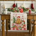 Artoid Mode Gingerbread Man Teacup 210 GSM Christmas Table Runner, Seasonal Winter Kitchen Dining Table Decoration for Home Party Decor 13x120 Inch