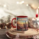Ceramic Coffee Mug, Arizona Grand Canyon with Vibrant Sunset and Cactus Design, 11oz Mug for Nature Enthusiasts and Travelers, Unique Gift Idea, Microwave and Dishwasher Safe, Home Decor