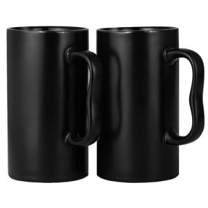 NBABSR 20 oz Large Ceramic Coffee Mugs,Tall Beer Cups with Big M Handle,600ml Oversized Bulk Porcelain Latte Cappuccino Espresso XL Cup Set of 2 for Men and Women Gifts Black