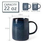TaoTaojarvie Ceramic Coffee mugs, 22 oz, Extra Large Mugs, Big Tea Cups, Large Handle, Pottery Mugs, Big Belly, Transmutation Glaze，Wide Bottom, stripe pattern, Microwave and Dishwasher Safe. (Blue)