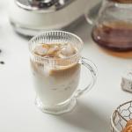 KEMORELA Ribbed Glass Coffee Mug Set, 16oz Clear Glass Mugs with Handle, Bar Accessories, Durable Drinkware for Hot Beverages, Set of 2 Coffee Mugs