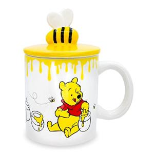 Silver Buffalo Disney Winnie the Pooh Eating Honey Ceramic Mug with Sculpted 3D Bee Lid, 18 Ounces