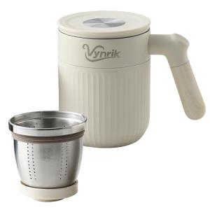 Vynrik Tea Infuser Cup doubles as Insulated Coffee Mug,Tea Cup with Lid and Handles,Removable Stainless Steel Tea Strainers for Loose Tea (WHITE)