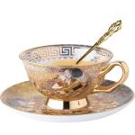 Ebrima Bone China Cup & Saucer Set, European Tea Cup Set with Spoon, Vintage Ceramic Coffee Cups for Home, Kitchen, Wedding, Christmas Gift