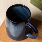 TaoTaojarvie Ceramic Coffee mugs, 22 oz, Extra Large Mugs, Big Tea Cups, Large Handle, Pottery Mugs, Big Belly, Transmutation Glaze，Wide Bottom, stripe pattern, Microwave and Dishwasher Safe. (Blue)