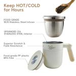 Vynrik Tea Infuser Cup doubles as Insulated Coffee Mug,Tea Cup with Lid and Handles,Removable Stainless Steel Tea Strainers for Loose Tea (WHITE)