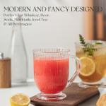 KEMORELA Ribbed Glass Coffee Mug Set, 16oz Clear Glass Mugs with Handle, Bar Accessories, Durable Drinkware for Hot Beverages, Set of 2 Coffee Mugs