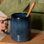 TaoTaojarvie Ceramic Coffee mugs, 22 oz, Extra Large Mugs, Big Tea Cups, Large Handle, Pottery Mugs, Big Belly, Transmutation Glaze，Wide Bottom, stripe pattern, Microwave and Dishwasher Safe. (Blue)