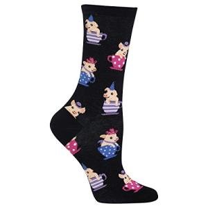 Hot Sox Women's Animal Series Novelty Casual Crew Socks, Tea Cup Pigs (black), Shoe Size: 4-10