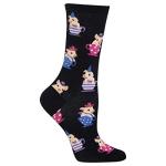 Hot Sox Women's Animal Series Novelty Casual Crew Socks, Tea Cup Pigs (black), Shoe Size: 4-10
