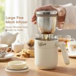 Vynrik Tea Infuser Cup doubles as Insulated Coffee Mug,Tea Cup with Lid and Handles,Removable Stainless Steel Tea Strainers for Loose Tea (WHITE)