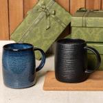 TaoTaojarvie Ceramic Coffee mugs, 22 oz, Extra Large Mugs, Big Tea Cups, Large Handle, Pottery Mugs, Big Belly, Transmutation Glaze，Wide Bottom, stripe pattern, Microwave and Dishwasher Safe. (Blue)