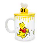 Silver Buffalo Disney Winnie the Pooh Eating Honey Ceramic Mug with Sculpted 3D Bee Lid, 18 Ounces