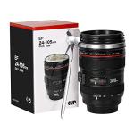 DEEXITO Camera Lens Coffee Mugs,Stainless Steel Lens Cups with Four Leaf Clover Spoon,Novelty Christmas Gifts for Photographers Sweeties Dad Men Women Photography Lovers