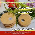 TERESRY 4 Pack Bamboo Lids for Glass with Straw Hole, 2.75 inch/70 mm Wooden Lids for 16 OZ Beer Can Cups, Replacement Canning Lids for Regular Mouth 20 OZ 24 OZ Glass