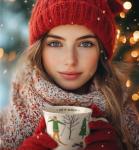 Karma, 16 oz Boho Holiday Mug - Cute Christmas Coffee and Tea Mug - Colorful Ceramic Coffee Mugs for Women and Men, Let it Snow Ski