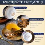 Ebrima Bone China Cup & Saucer Set, European Tea Cup Set with Spoon, Vintage Ceramic Coffee Cups for Home, Kitchen, Wedding, Christmas Gift