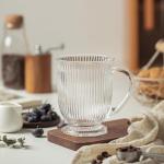 KEMORELA Ribbed Glass Coffee Mug Set, 16oz Clear Glass Mugs with Handle, Bar Accessories, Durable Drinkware for Hot Beverages, Set of 2 Coffee Mugs