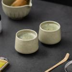 TANG PIN Matcha Cup Set, Ceramic Tea Cups, Japanese Matcha Cup, Chinese Kung Fu Teacup, Perfect for Matcha, Cappuccino, Sake, 6.8 OZ (Set of 2) - Unique Matcha Glaze Color