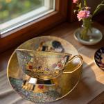 Ebrima Bone China Cup & Saucer Set, European Tea Cup Set with Spoon, Vintage Ceramic Coffee Cups for Home, Kitchen, Wedding, Christmas Gift