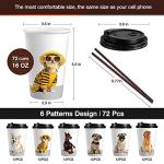 KPX 72 Sets Disposable Coffee Cups with Lids, White Brown To Go Paper Cups, 16 Ounce Hot Drink Cups with Lids & Straws for Office Parties Home Travel (Dog Theme)