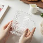 KEMORELA Ribbed Glass Coffee Mug Set, 16oz Clear Glass Mugs with Handle, Bar Accessories, Durable Drinkware for Hot Beverages, Set of 2 Coffee Mugs