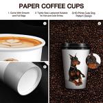KPX 72 Sets Disposable Coffee Cups with Lids, White Brown To Go Paper Cups, 16 Ounce Hot Drink Cups with Lids & Straws for Office Parties Home Travel (Dog Theme)