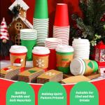 Ziliny 100 12 oz Christmas Cups with Lids and Coffee Cup Sleeves Bulk Red Green Disposable Christmas Paper Coffee Cups for Beverage Chocolate Tea Cocoa Xmas Holiday Table Decorations Party Favors