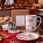 AmorArc Porcelain Tea Mug with Infuser and Lids, 18 Oz Coffee Cup Strainer with Bag Holder for Loose Leaf Tea, Steeping Coffee Mug for House-warming Wedding Birthday Gift