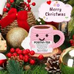 Mini Positive Crochet Tea Cup Birthday Gifts for Women Friend Sister, Bosses Day Christmas White Elephant Gifts for Teen, Emotional Cheer Up Support Gifts for Coworker Handmade Cute Stocking Stuffers