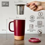Mora Ceramics Large Tea Mug with Loose Leaf Infuser and Ceramic Lid, 18 oz, Portable, Microwave and Dishwasher Safe, Tall Coffee Cup - Rustic Matte Ceramic Glaze, Modern Herbal Tea Strainer, Merlot