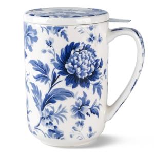 AmorArc Porcelain Tea Mug with Infuser and Lids, 18 Oz Coffee Cup Strainer with Bag Holder for Loose Leaf Tea, Steeping Coffee Mug for House-warming Wedding Birthday Gift