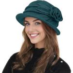 Wool Cloche Bucket Hat for Women 1920s Floral Bowler Cap Elegant Church Dress Cap Winter Warm Fedora Hat Green