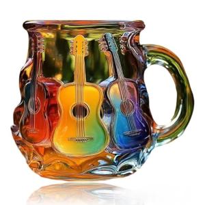 3D Guitar Art Coffee Mug 15oz Handmade Colorful Crystal Cup for Coffee, Tea & Milk Artistic Music Lover Gift Unique Rainbow Mug for Men & Women, Home & Office