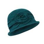 Wool Cloche Bucket Hat for Women 1920s Floral Bowler Cap Elegant Church Dress Cap Winter Warm Fedora Hat Green