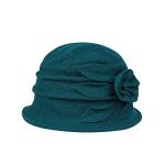 Wool Cloche Bucket Hat for Women 1920s Floral Bowler Cap Elegant Church Dress Cap Winter Warm Fedora Hat Green