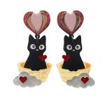 Valentine's Day Earrings Glitter Heart Dangle Earrings Ice Cream Cake Milk Tea Coffee Cup Animal Black Cat Dice Earrings-1