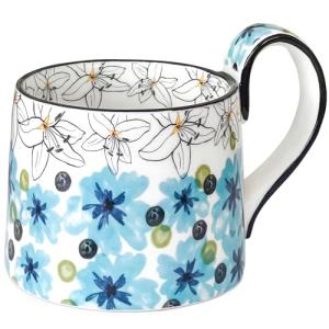 Ceramic Coffee Mug, 12oz Cute Floral Coffee Mugs with Large Handle, Blue Flower Design Stoneware Tea Cup for Office and Home