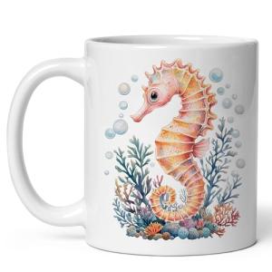 Seahorse Ceramic Coffee Mug 11oz Hippocampus MaleBrood - Tea Coffee Mug with Comfortable Grip - Unique Animal Gift Cup for Office or Home - Vibrant Long-Lasting Print ID44991