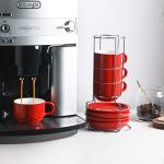Sweejar Porcelain Espresso Cups with Saucers, 4 Ounce Stackable Cappuccino Cups with Metal Stand for Coffee Drinks, Latte, Tea - Set of 4 (Red)
