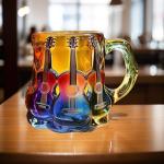 3D Guitar Art Coffee Mug 15oz Handmade Colorful Crystal Cup for Coffee, Tea & Milk Artistic Music Lover Gift Unique Rainbow Mug for Men & Women, Home & Office