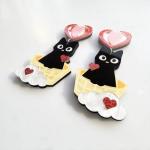 Valentine's Day Earrings Glitter Heart Dangle Earrings Ice Cream Cake Milk Tea Coffee Cup Animal Black Cat Dice Earrings-1
